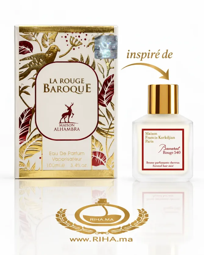 La Rouge Barouque Eau DE Parfum 100ml Flacon de La Rouge Barouque 100 ml sur fond rouge élégant