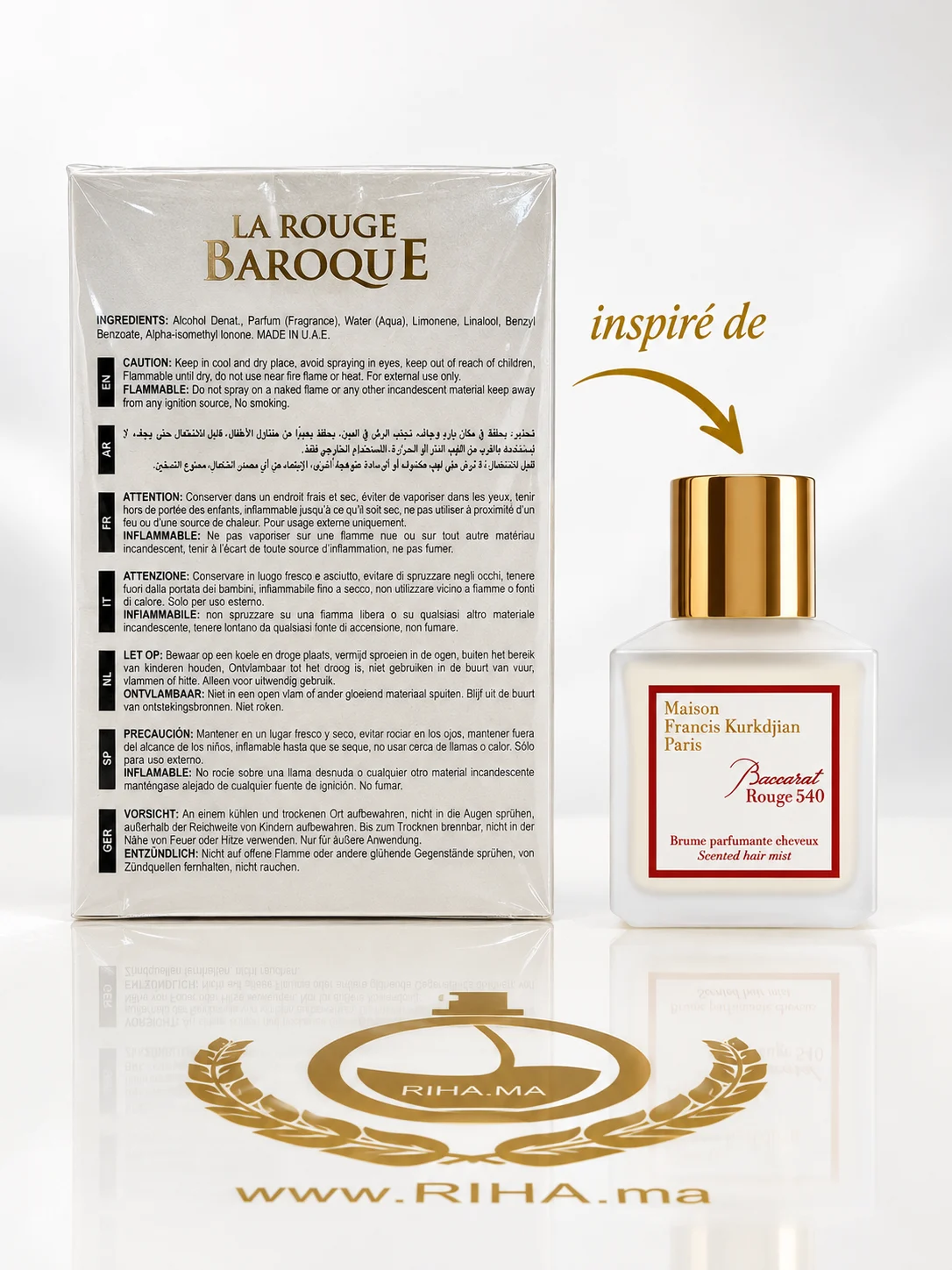 La Rouge Barouque Eau DE Parfum 100ml — photo 2 Flacon de La Rouge Barouque 100 ml sur fond rouge élégant — vue 2