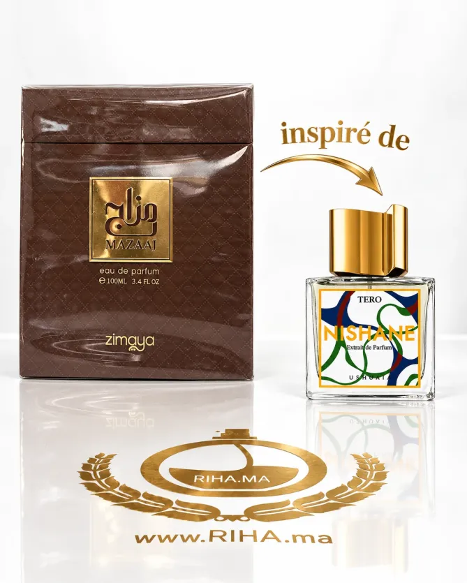 Mazaaj Zimaya Eau De Parfum Pour Homme 100ml Flacon de parfum Mazaaj Zimaya pour homme sur fond ambré