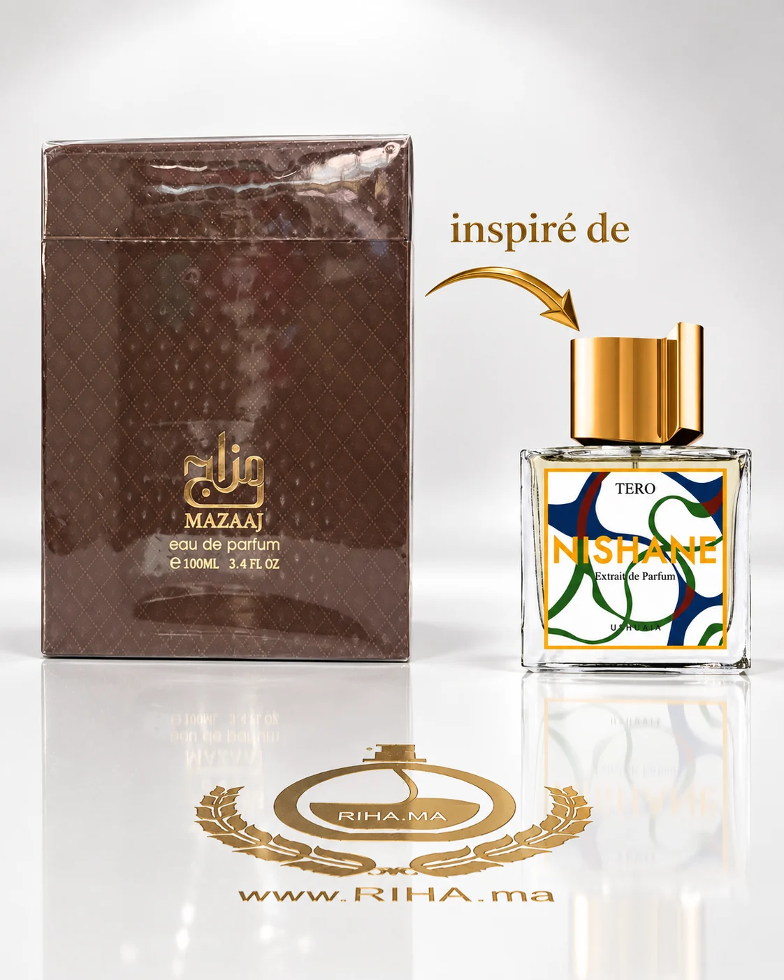 Mazaaj Zimaya Eau De Parfum Pour Homme 100ml — photo 2 Flacon de parfum Mazaaj Zimaya pour homme sur fond ambré — vue 2