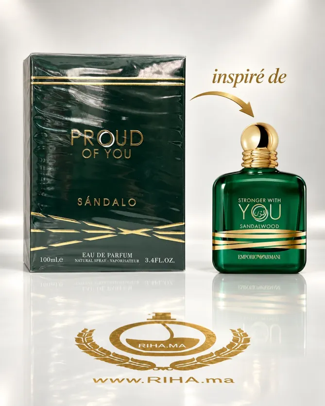 Proud Of You Sandalo Eau DE Parfum Pour Homme 100ml Flacon Proud Of You Sandalo Eau de Parfum pour homme sur fond doré