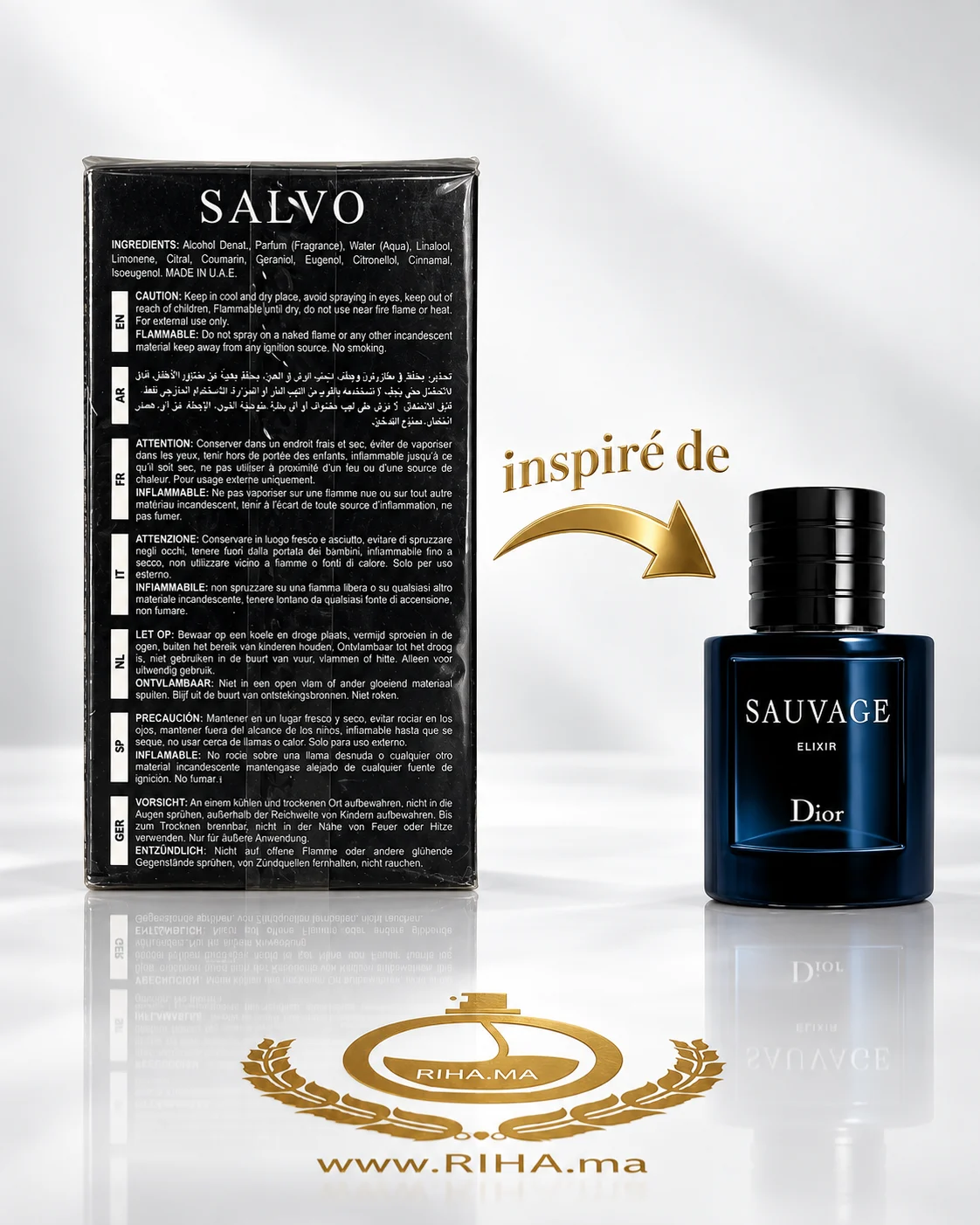 Salvo Elixir Eau De Parfum Pour Homme 60ml — photo 2 Flacon de parfum Salvo Elixir pour homme sur fond ambré — vue 2
