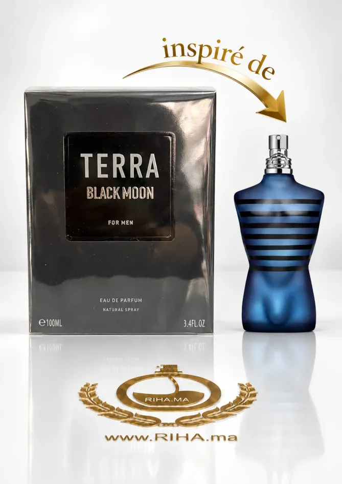 Terra Black Moon Eau De Parfum Pour Homme 100ml Flacon Terra Black Moon eau de parfum pour homme sur fond sombre