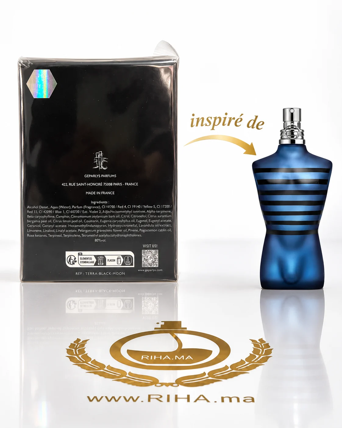 Terra Black Moon Eau De Parfum Pour Homme 100ml — photo 2 Flacon Terra Black Moon eau de parfum pour homme sur fond sombre — vue 2