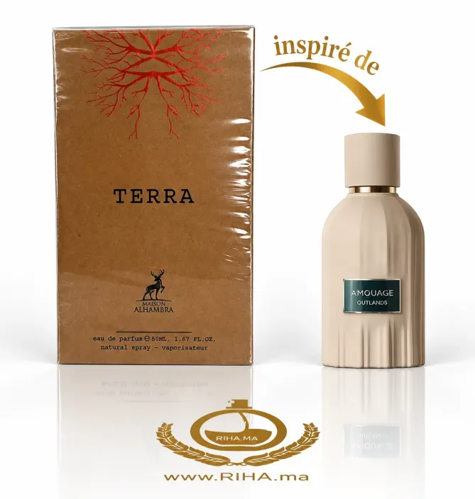Flacon du parfum Terra Maison Alhambra 50 ml sur fond doré élégant