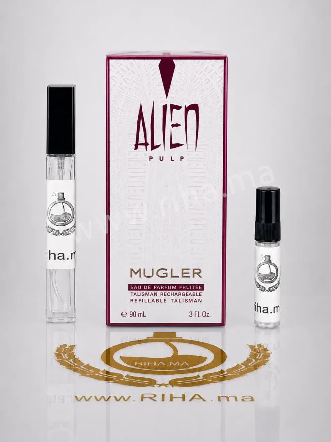 Alien Pulp Mugler Décantage Flacon de décantage alien pulp mugler posé sur fond blanc