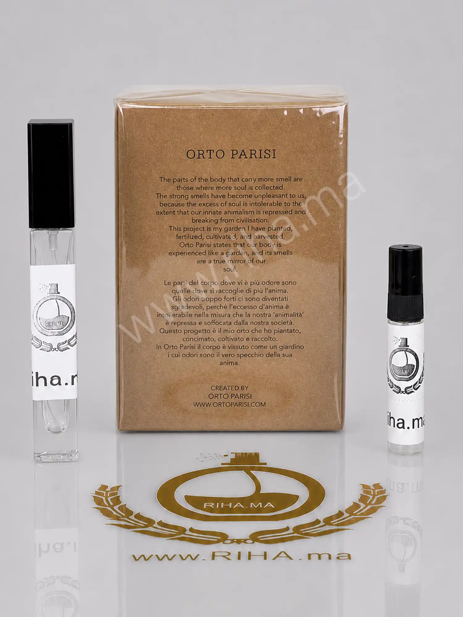 Décantage Seminalis Orto Parisi – Parfum Niche Unisexe — photo 2 Décantage seminalis orto parisi flacon niche unisexe sur fond sombre — vue 2