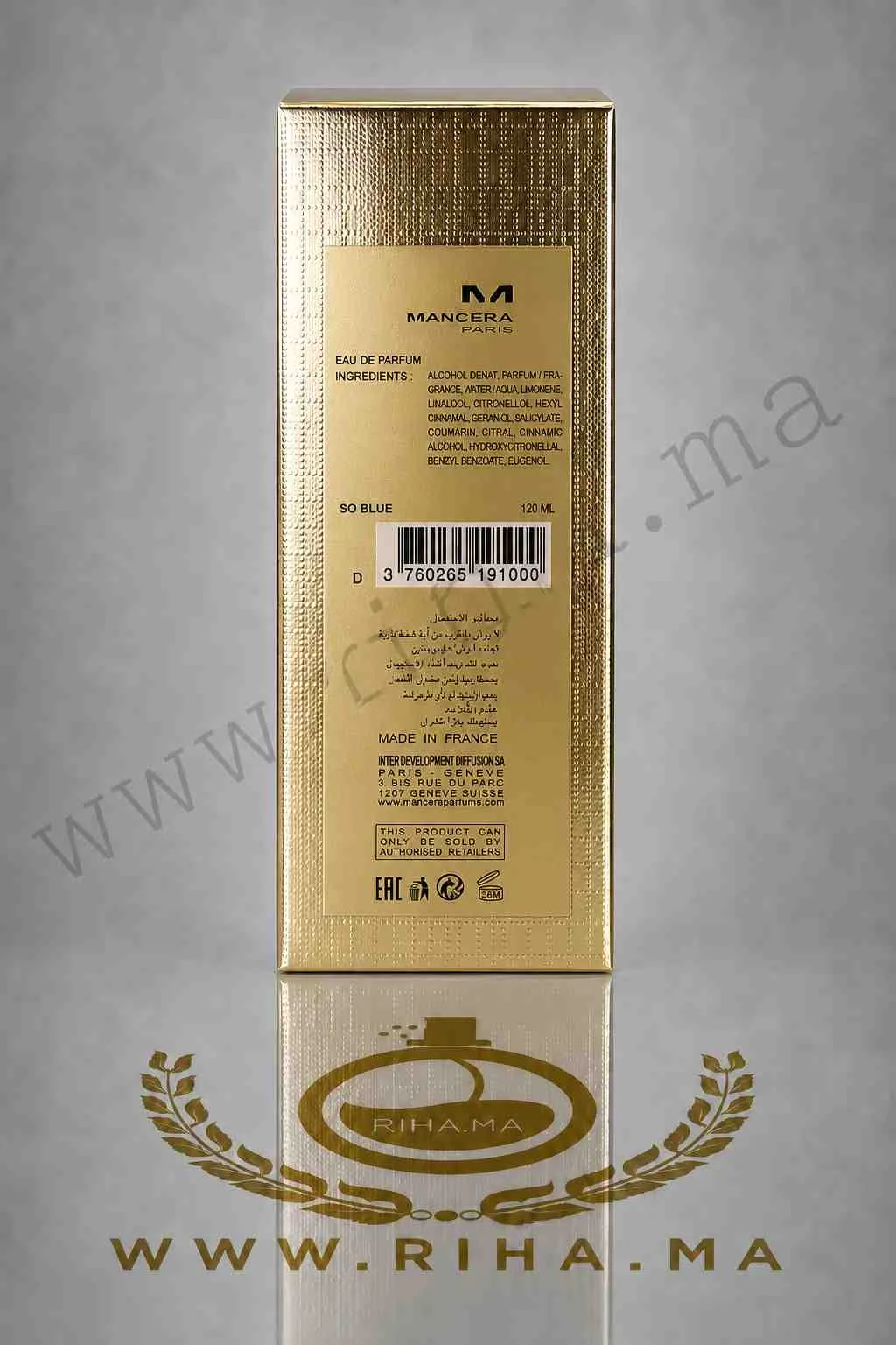So Blue Mancera Eau De Parfum 120ML — photo 2 Flacon de parfum So Blue Mancera sur fond bleu clair — vue 2