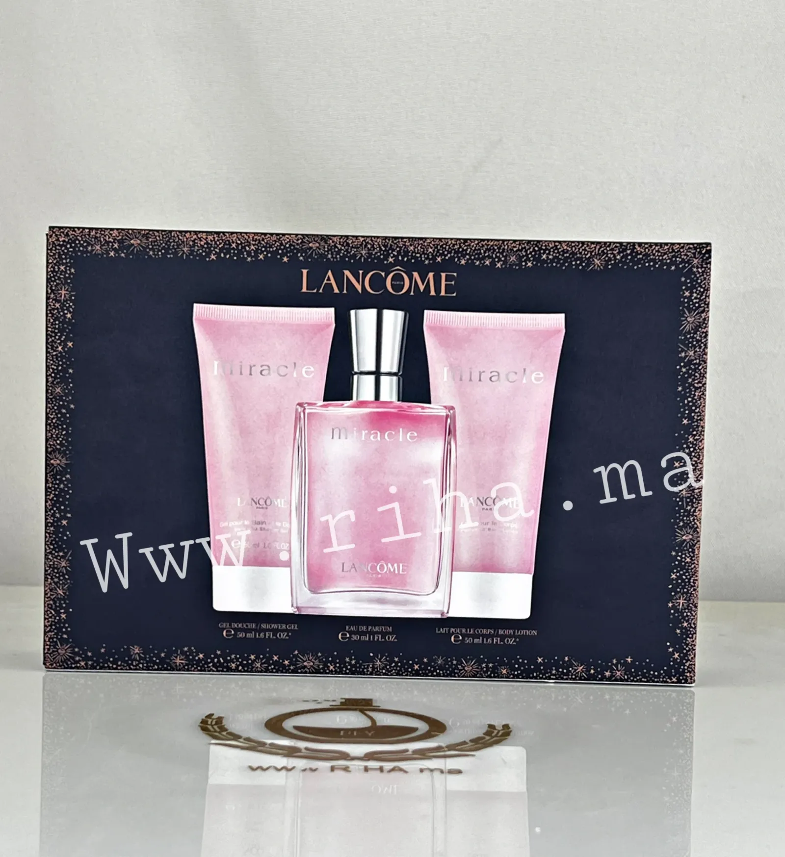 Coffret Cadaux Miracle Lancôme Eau De Parfum pour femme 30ml — photo 3 coffret cadaux miracle — Coffret cadeau Miracle Lancôme eau de parfum 30ml sur fond blanc — vue 3
