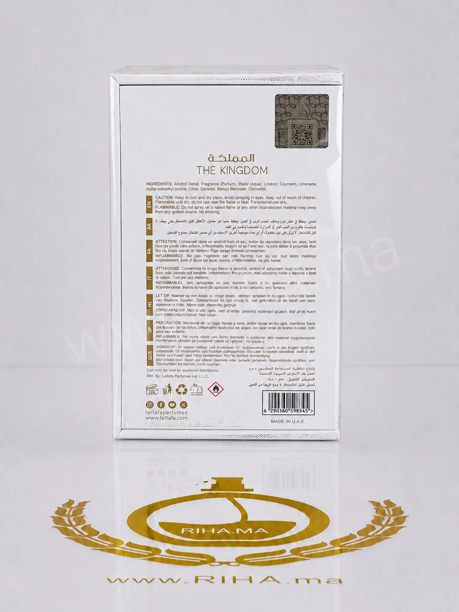 The Kingdom For Men Lattafa – Eau de Parfum 100ml — photo 2 Flacon kingdom for men Lattafa eau de parfum 100ml fond ambré — vue 2