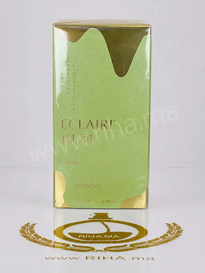 Eclaire Pistache Lattafa Eau de Parfum 100ml Flacon eclaire pistache lattafa eau de parfum 100ml fond neutre élégant