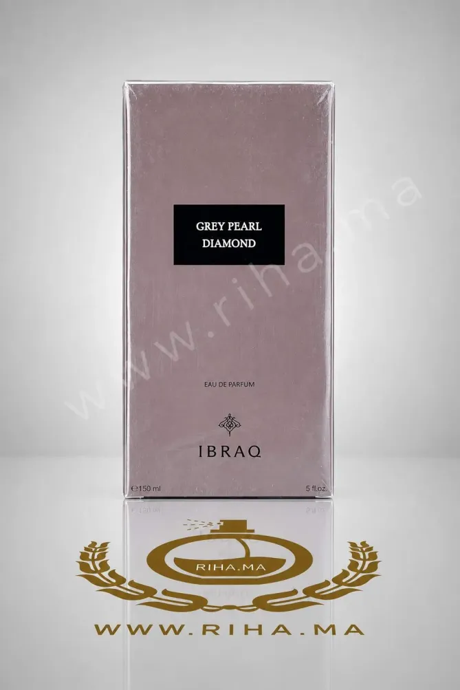 Grey Pearl Diamond Ibrahim Al Qurashi Pour Homme et Femme Flacon de décantage Grey Pearl Diamond Ibrahim Al Qurashi sur fond noir