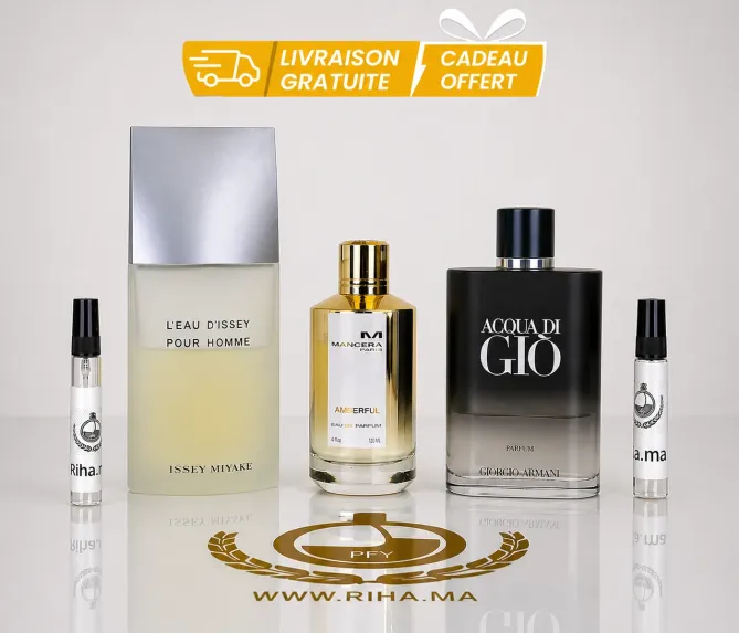 Mancera amberful eau de parfum + Acqua di gio le parfum Goirgio armani + L’eau d’issey pour homme issey miyake Pack Decantage Promo D'Homme Mancera amberful eau de parfum + Acqua di gio le parfum Goirgio armani + L’eau d’issey pour homme issey miyake Authentic
