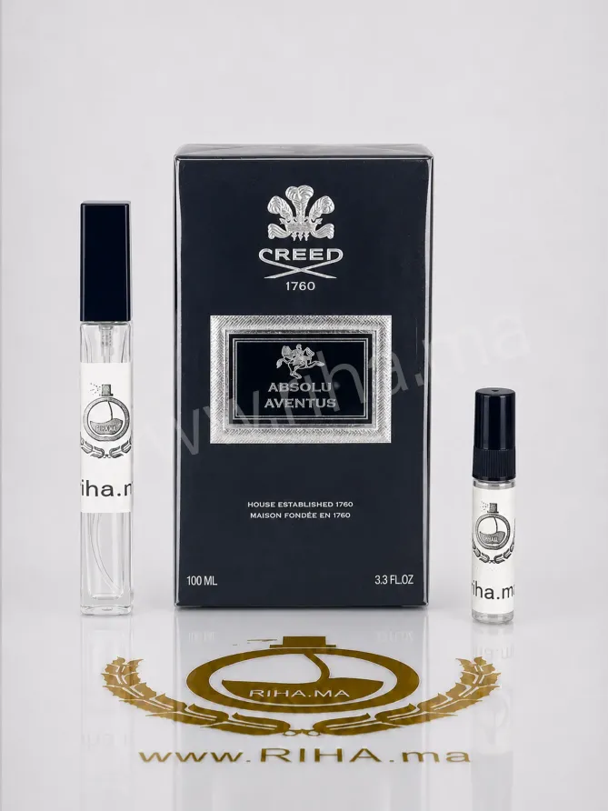 Absolu Aventus Creed Décantage EDP Flacon de décantage d'absolu aventus creed par Creed posé sur fond noir