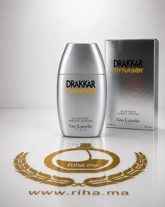 Drakkae Dynamik Guy Laroche - Eau de Toilette Flacon de Drakkae Dynamik Guy Laroche eau de toilette posé sur fond noir