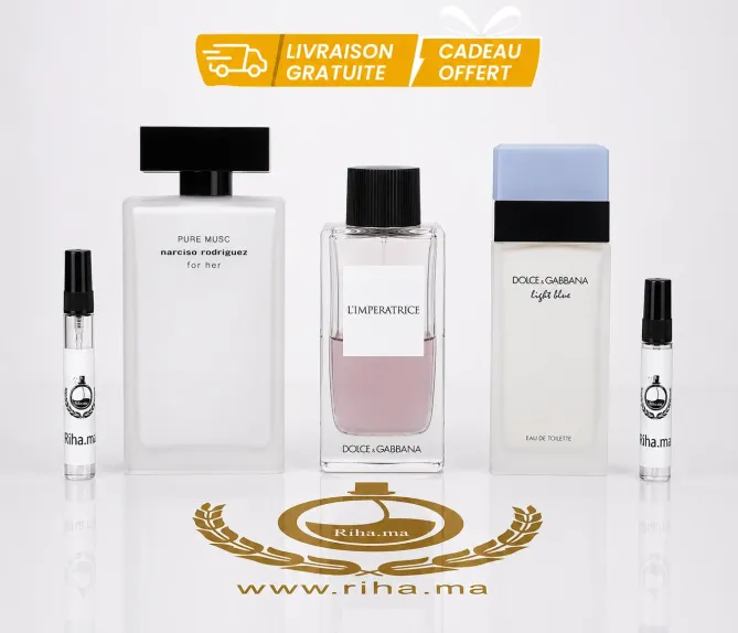 Pack Décantage Femme – Narciso Rodriguez Pure Musc + Light Blue Dolce Gabbana + L’Imperatrice 5ml 10ml Authentic pack decantage femme — Pack décantage femme avec trois flacons Narciso Rodriguez et Dolce Gabbana