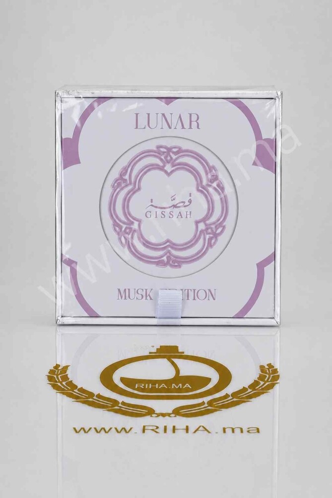 Gissah قصة Lunar Musk Eau de Parfum 60ml Flacon de parfum Gissah قصة Lunar Musk sur fond élégant