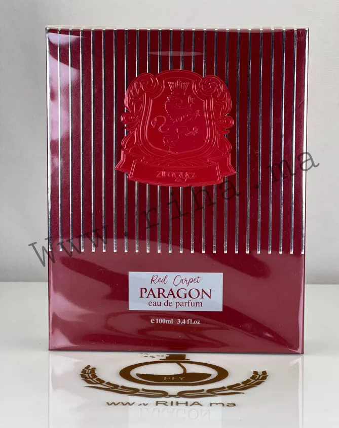Red Carpet Paragon Zimaya - inspiré de Kalan de Marly Flacon de parfum red carpet paragon zimaya sur fond doré élégant