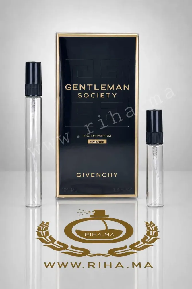 Decantage Gentleman Society Ambrée Givenchy Eau de Parfum decantage gentleman society ambree givenchy — Flacon de décantage Gentleman Society Ambrée Givenchy posé sur fond sombre
