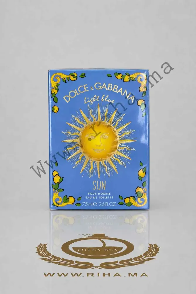 Light Blue Sun Pour Homme Dolce&Gabbana pour homme 75ml Flacon de parfum Light Blue Sun Dolce&Gabbana sur fond bleu