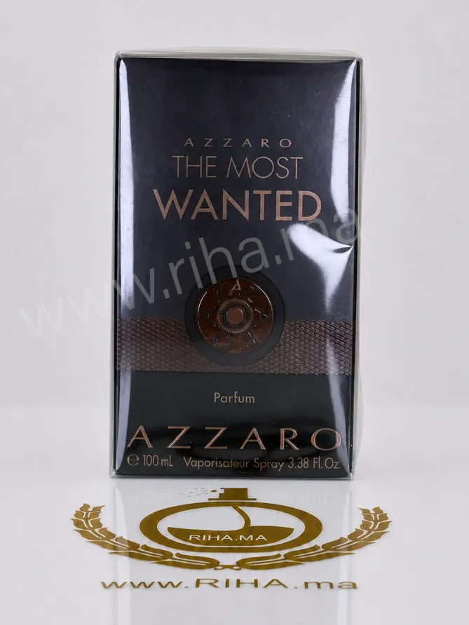 Azzaro The Most Wanted Parfum 100ml Pour Homme Flacon Azzaro The Most Wanted parfum homme sur fond noir élégant