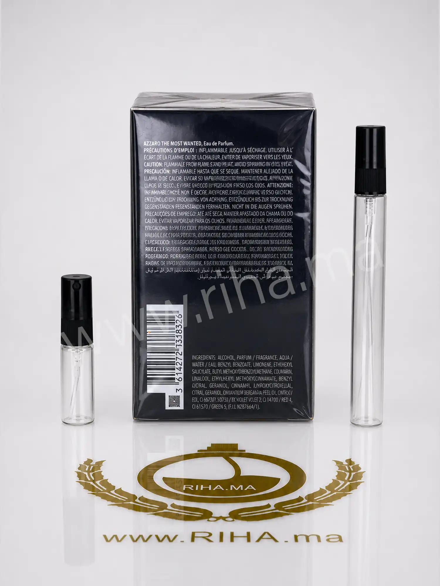 Decantage The Most Wanted Intense Azzaro Eau De Parfum pour homme — photo 2 decantage the most wanted intense azzaro — Flacon de décantage The Most Wanted Intense Azzaro sur fond noir — vue 2