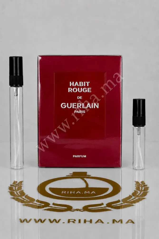 Decantage Habit Rouge Parfum Guerlain Pour Homme Authentic decantage habit rouge — Flacon de décantage Habit Rouge Parfum Guerlain pour homme sur fond noir