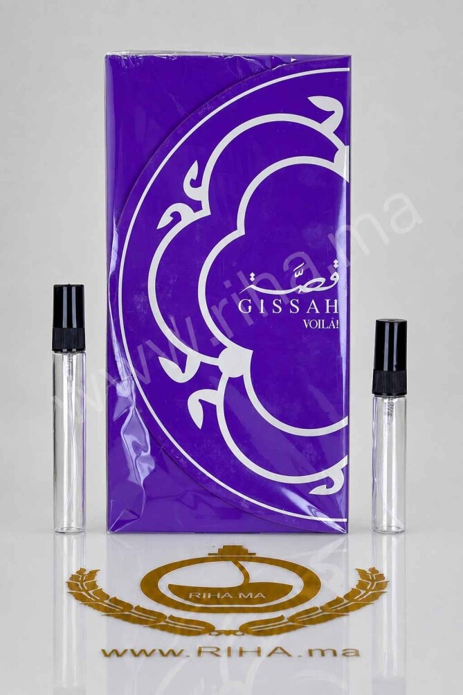Decantage Gissah Voila Eau de Parfum Authentic decantage gissah voila — Flacon de décantage Gissah Voila posé sur fond blanc élégant