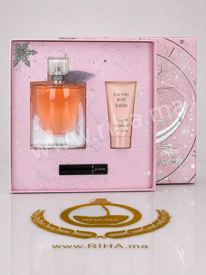 Coffret Cadeaux La Vie Est Belle Lancôme Eau de Parfum Pour Femme 100ml Coffret de la Vie Est Belle Lancôme 100ml posé sur fond blanc élégant
