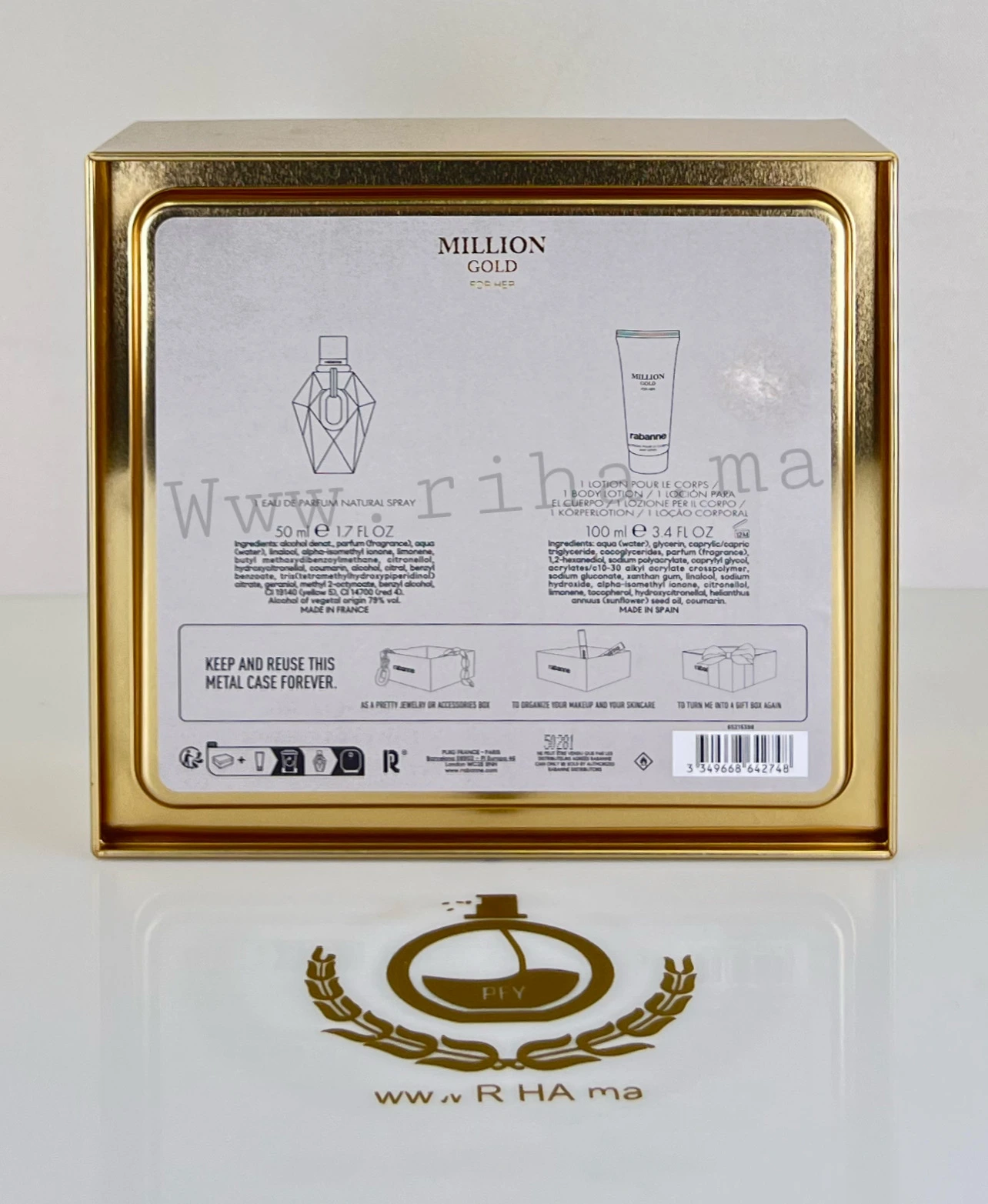 Coffret Million Gold Rabanne Eau de Parfum Pour Femme 50 ML Authentic — photo 3 Coffret million gold Rabanne Eau de Parfum pour femme 50 ml — vue 3