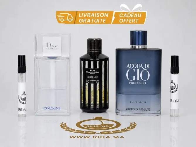 Pack promo decantage Dior homme cologne Mancera lemon line Acqua di gio profondo Pack Decantage Parfum Homme prix maroc