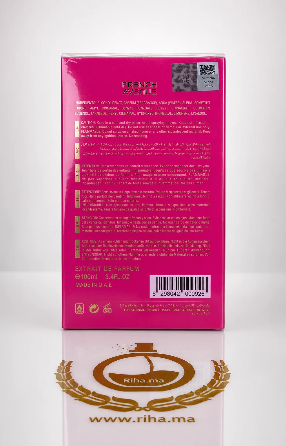 Vulcan Baie French Avenue Extrait de Parfum Pour Femme 100 ML Authentic — photo 2 Flacon extrait de parfum Vulcan Baie French Avenue pour femme sur fond blanc — vue 2