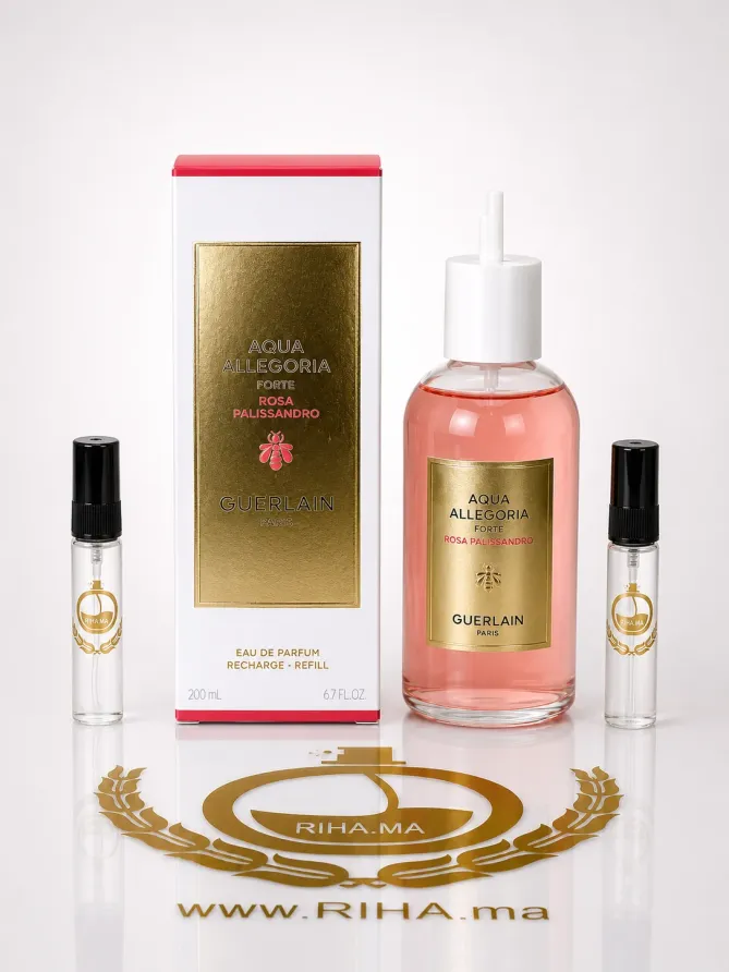 Aqua Allegoria Forte Décantage Guerlain aqua allegoria forte décantage guerlain — Flacon de décantage Aqua Allegoria Forte Rosa Palissandro Guerlain sur fond clair