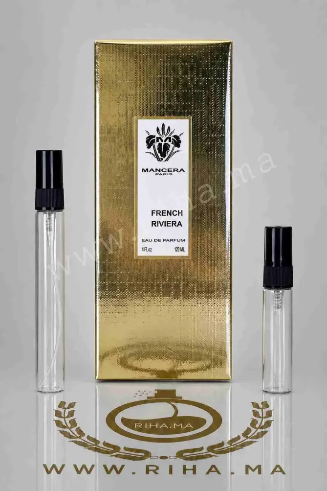 Decantage French Riviera Mancera Eau de Parfum decantage french riviera mancera — Flacon de décantage French Riviera Mancera sur fond bleu