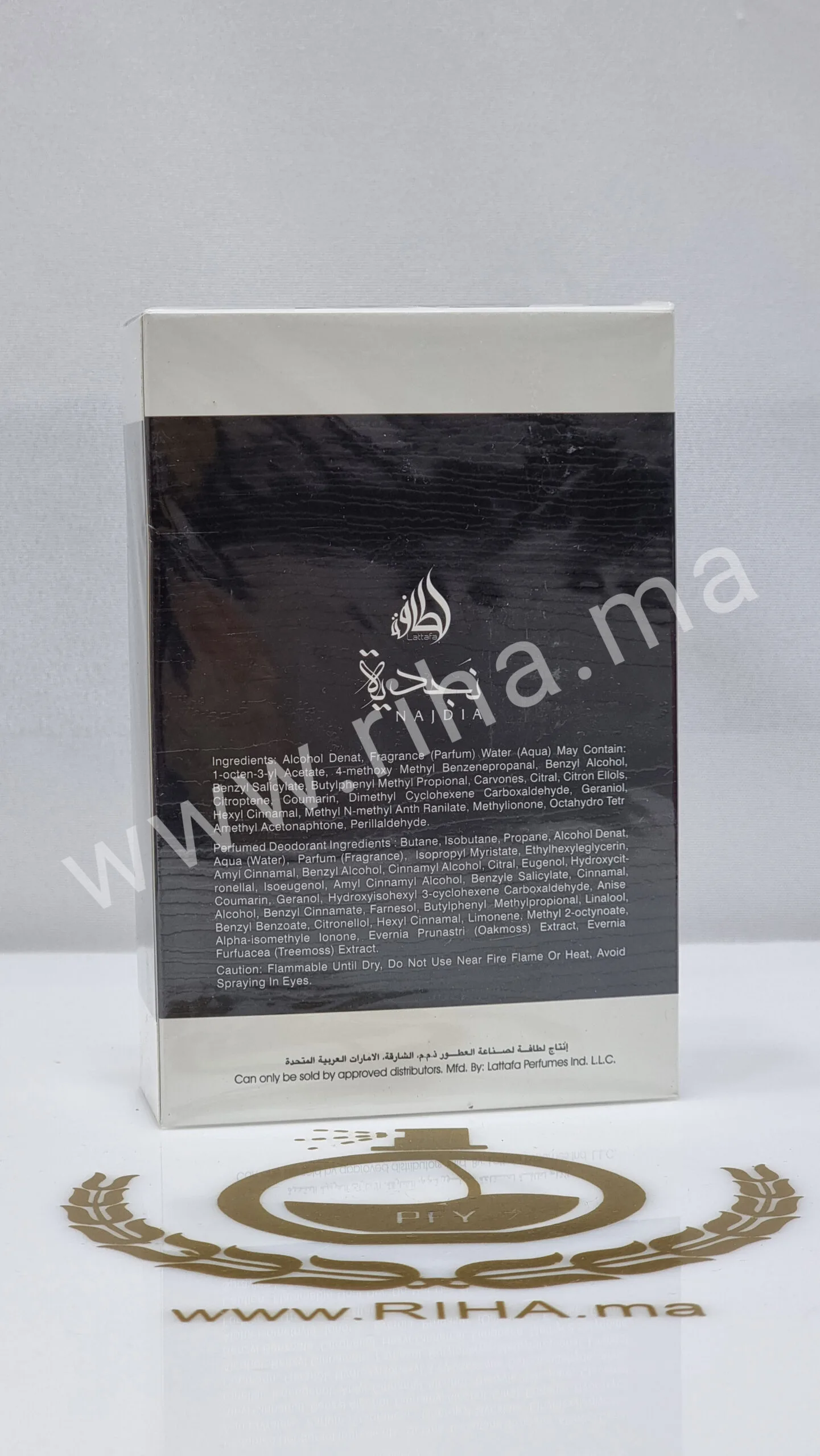 Najdia Lattafa Perfumes Eau de Parfum 100ml Mixte — photo 2 Flacon najdia lattafa perfumes eau de parfum 100ml fond neutre — vue 2