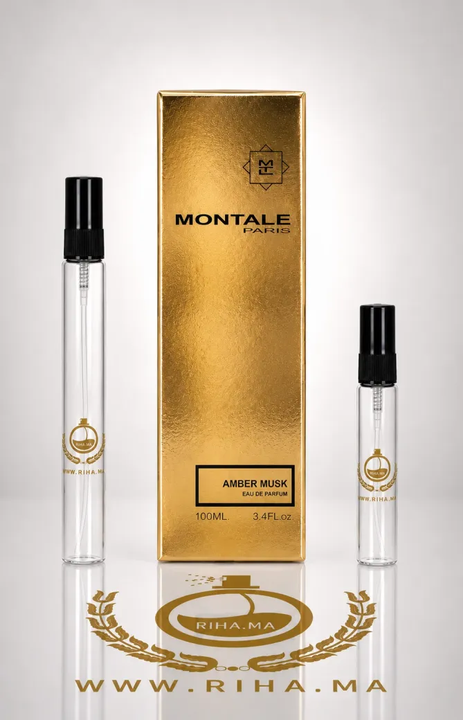 Decantage Amber Musk Montale Eau de Parfum Authentic Flacon de decantage Amber Musk Montale posé sur fond blanc