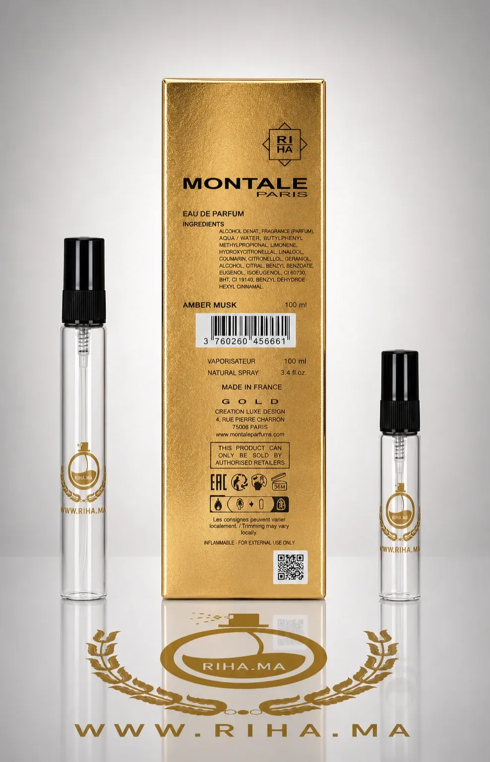 Decantage Amber Musk Montale Eau de Parfum Authentic — photo 2 Flacon de decantage Amber Musk Montale posé sur fond blanc — vue 2
