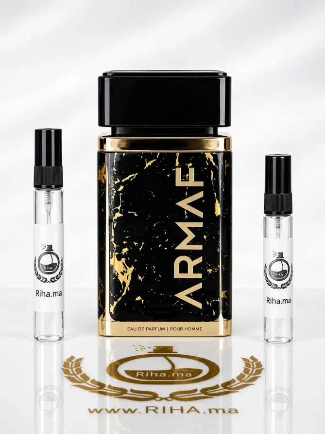 Decantage Ombre d'Or Armaf Eau de Parfum Authentic Flacon de decantage ombre dor armaf posé sur fond sombre élégant